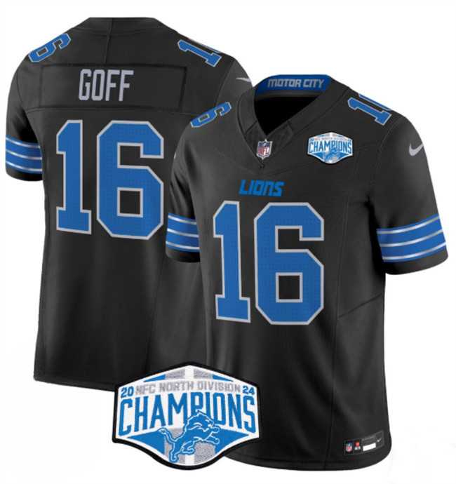 Men%27s Detroit Lions #16 Jared Goff Black 2024 NFC North Champions F.U.S.E. Vapor Limited Stitched Jersey